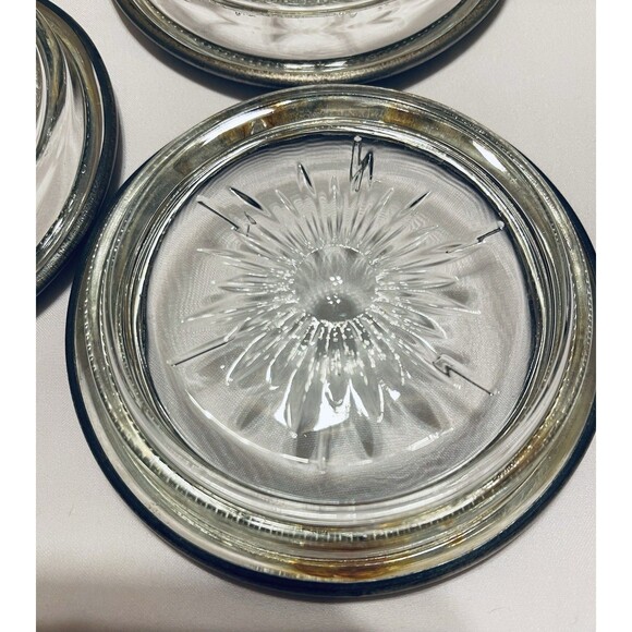 Vintage Leonard Italy Silverplate & Glass Coasters Set of 8 Starburst Design - Picture 10 of 12
